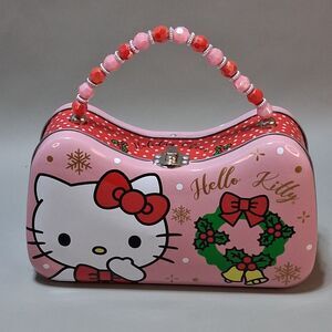 Hello Kitty Christmas Holiday Tin Purse Beaded Handle 2022 Sanrio Storage Box
